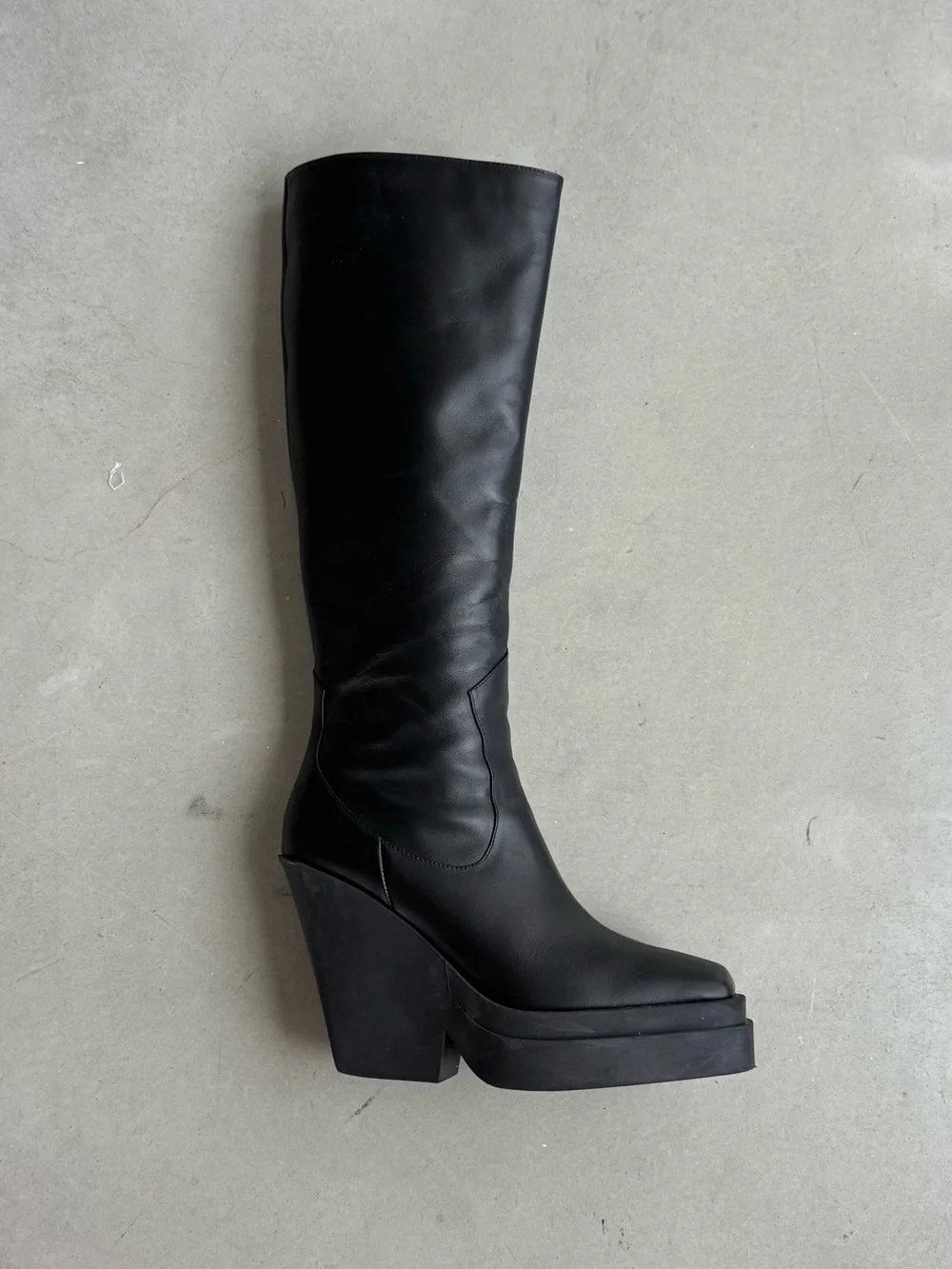Gia Borghini Texan Black Platform Over-the-Knee Wedge Boots